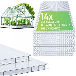 TolleTour 14x Plaques de polycarbonate creux 4mm 121x60,5cm d&eacute;coupe 10,25m&sup2; r&eacute;sistant UV plaques &agrave; double paroi serre de jardin