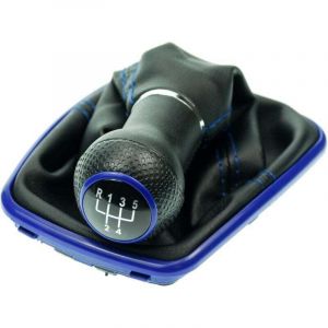 Pommeau et soufflet de levier de vitesse compatibles avec VW Golf 4 et Bora 1997-2006 - 5 vitesses - 23 mm - Noir bleu - avec cadre - Simili cuir