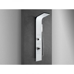 Nala - Colonne de douche hydromassage en aluminium verni en poudre blanche mat (frontal) et noir mat (lateral)