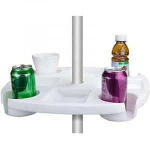 Plateau de table pour parasol de plage, rond de 42 cm, en plastique, porte-gobelet, porte-bi&egrave;re, plateau de rangement pour collations, pour jardin et