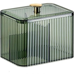 (Vert)Bo&icirc;te &agrave; Coton Tige avec Couvercle, Bo&icirc;te Rangement Cotons pour Salle de Bain, Chambre &agrave; Coucher, Organiseur de Maquillage pour Boules de Coton