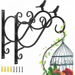 Support Plante Mural Balcon, Lot de 2 R&eacute;tro Europ&eacute;en Forme d'Oiseau, Crochet de Suspension en Fer Forg&eacute;, pour lanterne &agrave; paniers avec Vis, D&eacute;cor