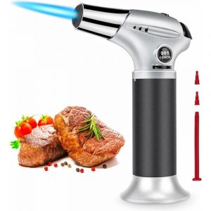 Chalumeau de Cuisine, Briquet Torche R&eacute;glable et Rechargeable avec Verrouillage S&eacute;curit&eacute; pour Cr&egrave;me Br&ucirc;l&eacute;e, Barbecue, Cuisson, Soudure, Gaz Butane
