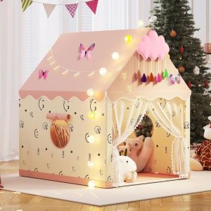 Tente de jeu d&rsquo;int&eacute;rieur pour tout-petit, tente de princesse pour fille, maisonnette de jeu, cadeau, motif de visages souriants, rose