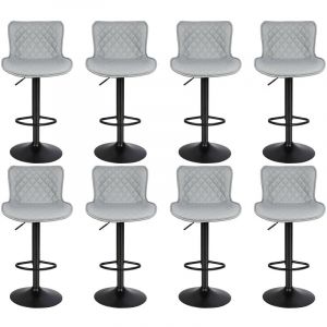 Lot de 8 Tabouret Bar Chaise de Bar Pivotants avec Dossier Tabourets de Bar Réglable en Cuir pu pour Bar îlot de Cuisine Comptoir Gris Clair