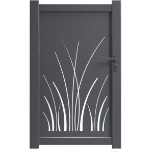 Portillon aluminium MONZA Haut 180 x Larg 100 cm Remplissage t&ocirc;le alu d&eacute;coupe laser JONC Gris 7016 Vendu sans poteaux