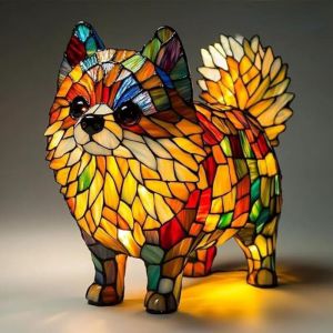 Loulou de Pom&eacute;ranie NVeilleuse artistique , lampes de table LED &agrave; th&egrave;me de chiens mignons, veilleuse de table bouledogue fran&ccedil;ais en r&eacute;sine teint&eacute;e,