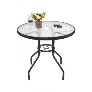 Yaheetech Table de Jardin Ronde en Verre Diam&egrave;tre 80 cm, Facile d'entretien avec Trou pour Parasol et Plateau en Verre, Table Basse en m&eacute;tal pour