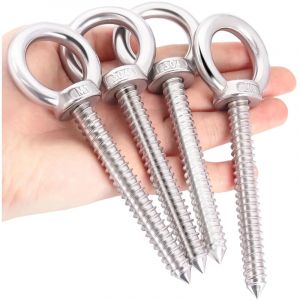 4 Pi&egrave;ces Gros Boulon M10 x 80mm, Oeillet A Visser Heavy Duty En Acier Inoxydable, Anneau De Levage Argent&eacute; M10, Piton &agrave; Visser pour Hamacs, Stores,