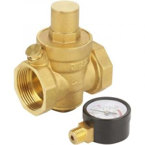 Alovez - DN32 Vanne de R&eacute;duction de Pression d'Eau R&eacute;glable en Laiton avec Manom&egrave;tre Compteur de Pression, R&eacute;ducteur R&eacute;glable de Pression d'Eau en