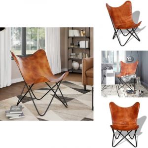 Chaise papillon Marron Cuir véritable - Fauteuil Papillon - Chaise Papillon - Cuir Véritable - Fauteuil Vintage - Décoration Intérieure