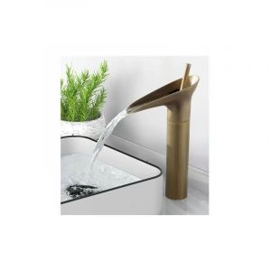 Robinet Salle Bain Bronze Antique, Robinet Lavabo de Cascade, Mitigeur Monocommande de Lavabo Haut Robinet de Salle de Bain avec Valve en Céramique