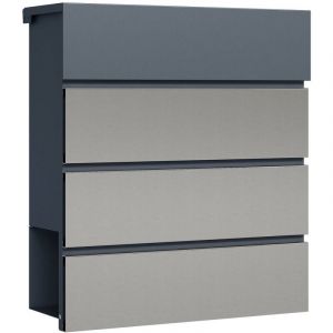 Toboli - Boîte aux lettres murale & Porte-journaux V64, Verrouillable, Gris anthracite, Acier galvanisé et inox, 410 x 130 x 370 mm, Fente et clapet