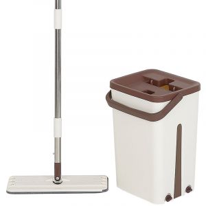 Mop Vadrouille & Seau Set Avec Pad en Microfibre & Seau à Double Chambre (sèche et humide)