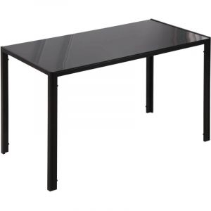 Table &agrave; manger pour 4 personnes, table de cuisine avec plateau en verre tremp&eacute; et pieds en m&eacute;tal, 120x60x75cm, noir