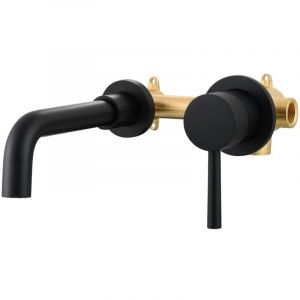 Linghhang - Mitigeur Lavabo Noir 2 Trous Robinet Mural Encastré en Laiton Eau Chaude et Froide pour Salle de Bain