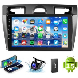 Essgoo - Autoradio 9 pouces Android 15 pour Ford Fiesta MK5 2002-2008, Apple Carplay, wifi - 4+64G dab+ cam