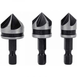 3pcs 1/4" Hex HCS Fraise à Chanfreiner 5 Flûte Foret Embouts pour phanfreiner Évier à Fraise Conique 12mm/16mm/19mm Pour Bois Métal