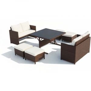 Concept-usine - Salon de jardin encastrable 8 places en r&eacute;sine marron/ blanc noum&eacute;a