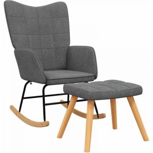 D&eacute;coshop26 - Fauteuil &agrave; bascule d'allaitement rembourr&eacute; relax pour salon avec repose-pieds en tissu gris fonc&eacute; DEC028876
