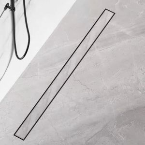 Caniveau de douche -80cm à Carreler- extra plat en acier inoxydable siphon de douche avec arrêt des odeurs et bonde de bord de crépine, caniveau de