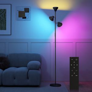 Lampadaire LED lampadaires sur pied salon dimmable 2700K-6000K 4150 lm 3 t&ecirc;tes rotatives &Oslash; 25 x 170 cm noir
