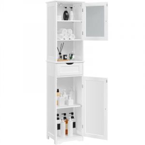 Yaheetech - Meuble Colonne de Salle de Bain Armoire Cuisine avec Porte en Verre Compartiment Ouvert 1 Tiroir Étagères Réglables Salon Chambre 170 cm