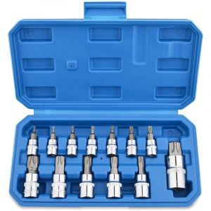 13 Pi&egrave;ces Jeu de Douilles Torx Embouts Tournevis Femelle T8 - T70 en Acier Chrom&eacute; au Vanadium 1/4" 3/8" et 1/2" avec Boite pour Stockage