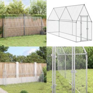 Cage pour poules argent&eacute; 100x100x190 cm acier galvanis&eacute; - Poulailler - Abri Pour Animaux - Cage Pour Poules - Coop Pour Poules - Animal Domestique