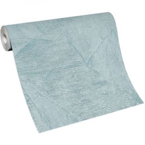 Erismann - bricoflor Papier Peint graphique turquoise Papier Peint imitation fausse pierre turquoise Tapisserie intiss&eacute;e fausse pierre pour salon,