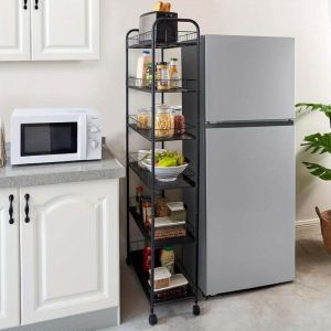 Desserte &agrave; roulettes Cusine Chariot de Rangement &Eacute;tag&egrave;re Roulante 6 Niveaux pour Salle de Bain, Cuisine, Bureau,Noir,58x25x155CM