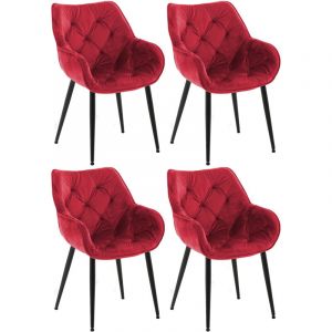 CLP - Lot de 4 Chaises de salle &agrave; manger Tanna en Velours Pi&egrave;tement en M&eacute;tal noir Rouge