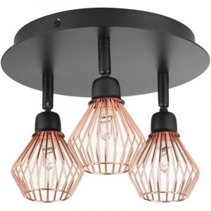 Plafonnier Lampe Suspension Ronde en M&eacute;tal Noir et Cuivr&eacute; avec 3 Abat-jours R&eacute;glables G9 20W pour Int&eacute;rieurs au Design Industriel Moderne Beliani
