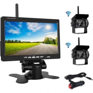 Kit Cam&eacute;Ra de recul sans Fil Syst&egrave;Me, &eacute;Cran LCD HD 7 Pouces avec Antenne, 2 X Cam&eacute;Ra de recul sans Fil, IP67, Version Nuit, 12-24 V, Adapt&eacute; AUX Bus,