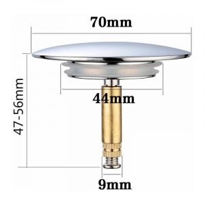 Bouchon de Baignoire, Ø 70 mm, avec Double Joint, Réglable en Hauteur, Bouchon de Baignoire Universel, Clapet de Lavabo, en Laiton Trempé avec