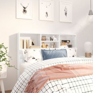 Armoire de tête de lit-Panneau de lit avec rangement Blanc brillant 120x19x103,5 cm 737726