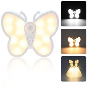 Lampe de Nuit avec D&eacute;tecteur de Mouvement Applique Murale, Portable Veilleuse Sans Fil Papillons Lampe Mural Dimmable Rechargeable USB pour Couloir