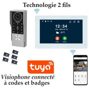 Interphone vid&eacute;o connect&eacute;e 2 fils avec digicode et badges
