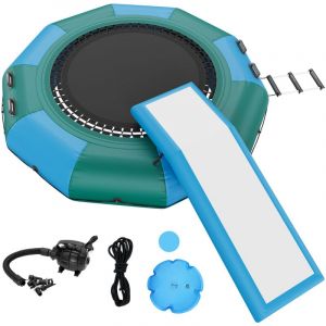 Mophorn &ndash; Trampoline aquatique gonflable 10 pieds &ndash; Charge max 185 kg &ndash; &Eacute;chelle 3 marches et toboggan &ndash; Gonflage rapide avec pompe 600W