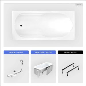 Otitec - Baignoire rectangulaire - 160 x 70 cm - avec Habillage - Pieds - Vidage Chrome - bona