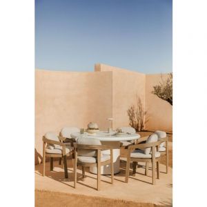 Sklum - Ensemble table ronde &Oslash;140 cm en ciment Namara et 6 chaises de jardin en bois d'acacia Uleno