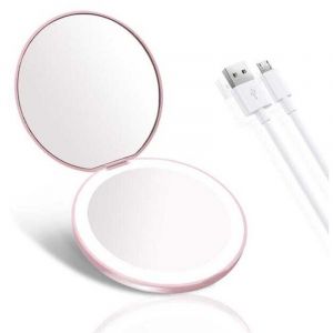 Miroir de Poche, Miroir Compact Grossissant Porte-Monnaie avec Grossissement 2x, Miroir de Maquillage Lumineux, Miroir Rond Portable pour Voyager/Trav