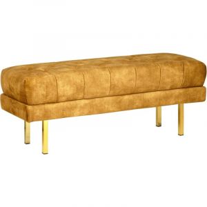 Banc en Velours Banquette de Lit Rembourr&eacute; Glam Pouf Pieds en M&eacute;tal Dor&eacute; Jaune Roseville