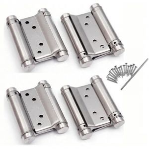 Lot de 4 charni&egrave;re paumelle portes va-et-vient ressort double action acier inoxydable saloon western, 75 mm (Charge Jusqu'&agrave; 15kg)