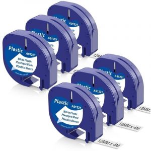 6X Compatible Dymo Ruban 12mm x 4m pour Dymo Letratag xr LT-100H LT-100T Letratag 200B Étiqueteuse, Recharge Dymo Letratag Rruban Plastique Noir sur
