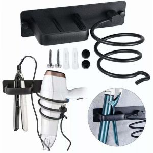 Porte S&egrave;che Cheveux Support de Lisseur en Aluminium avec Range-C&acirc;bles Mural Fer &agrave; Lisser Brosses &agrave; Cheveux pour Organisateur H&ocirc;tel de Chambre &agrave;
