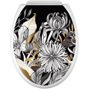 Lumaléa - Stickers Abattant wc - Fleurs tropicales - 35x43 cm - Adhésif + Protection brillante