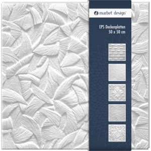 Marbet Design dalles plafond en polystyr&egrave;ne EPS 6 d&eacute;cors diff&eacute;rents 50x50cm paquet &eacute;conomique: Zefir, 2 m&sup2; / 8 panneaux