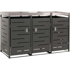 Abris poubelle verrouillable avec bac à plantes capacité de 80 à 240 litres acier inoxydable-métal 125x198x84 cm 040008231