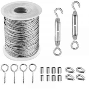 Corde &agrave; Linge Ext&eacute;rieur en Acier Inoxydable 15M C&acirc;ble M&eacute;tallique pour &Eacute;tendoir &agrave; Suspendre